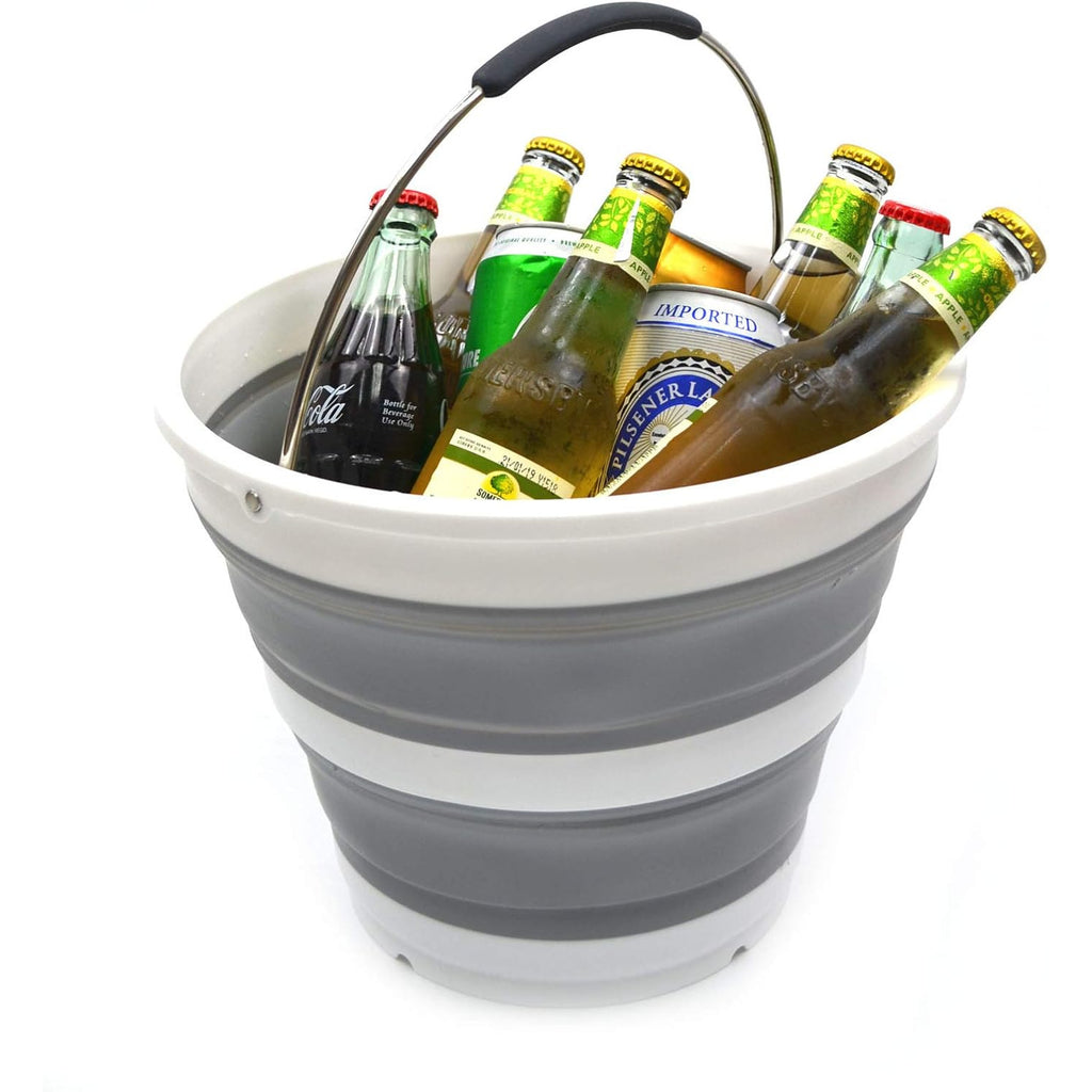 10L \u002F 2.64 Gallon Collapsible Plastic Bucket - Foldable Round Tub - Portable Fishing Water Pail - Car Cleaning - Space-Saving Outdoor Water Container, Size 12.2inch Diameter (1, Grey)