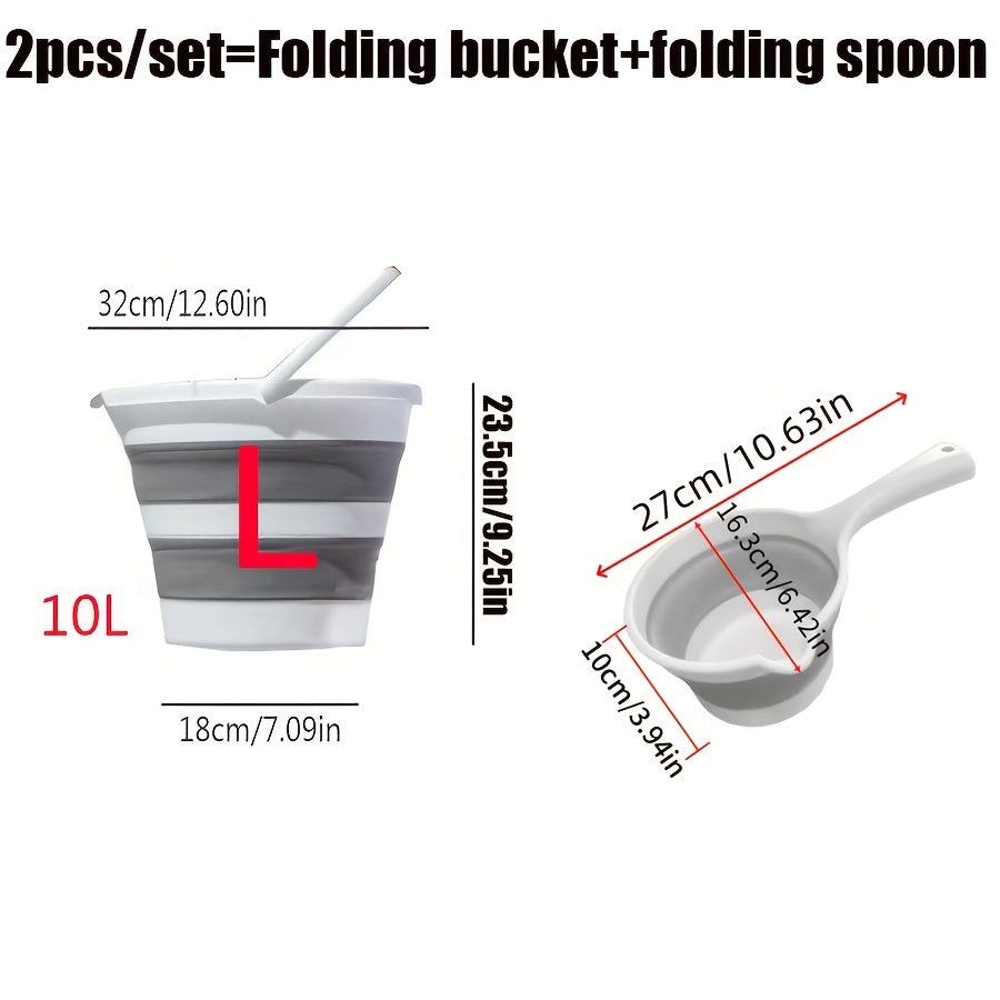 2pcs Portable Foldable Water Bucket and Ladle - Collapsible Heavy-Duty Plastic Bucket Suitable for Outdoor Camping, Travel, Car Washing, Fishing, Bathroom - Compact Water Bucket for &, Plastic Cleaning