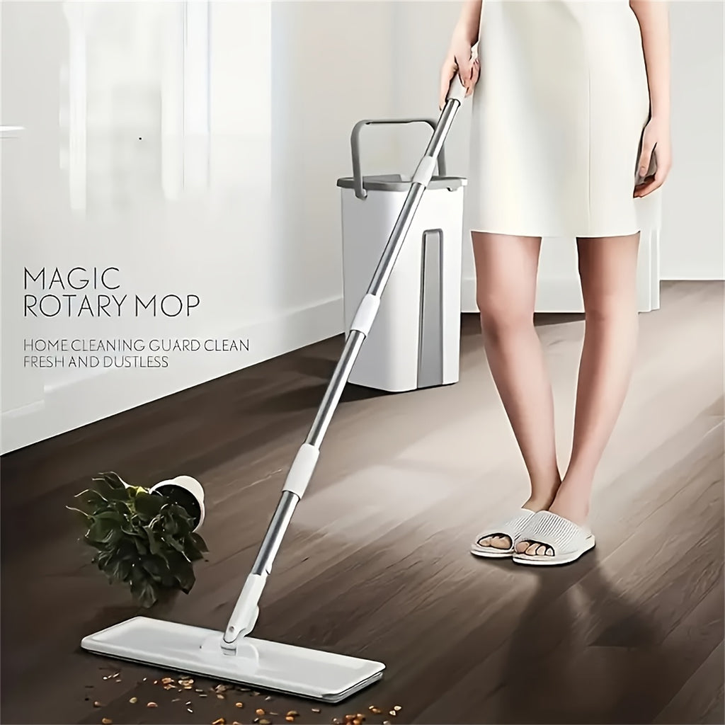 Hands-free Flat Mop And Bucket Set With 2 Reusable Microfiber Pads, Long Handle, Wringer, 360° Flexible Swivel For Floor Cleaning And Wall Cleaning, Mop And Bucket Cleaning Set