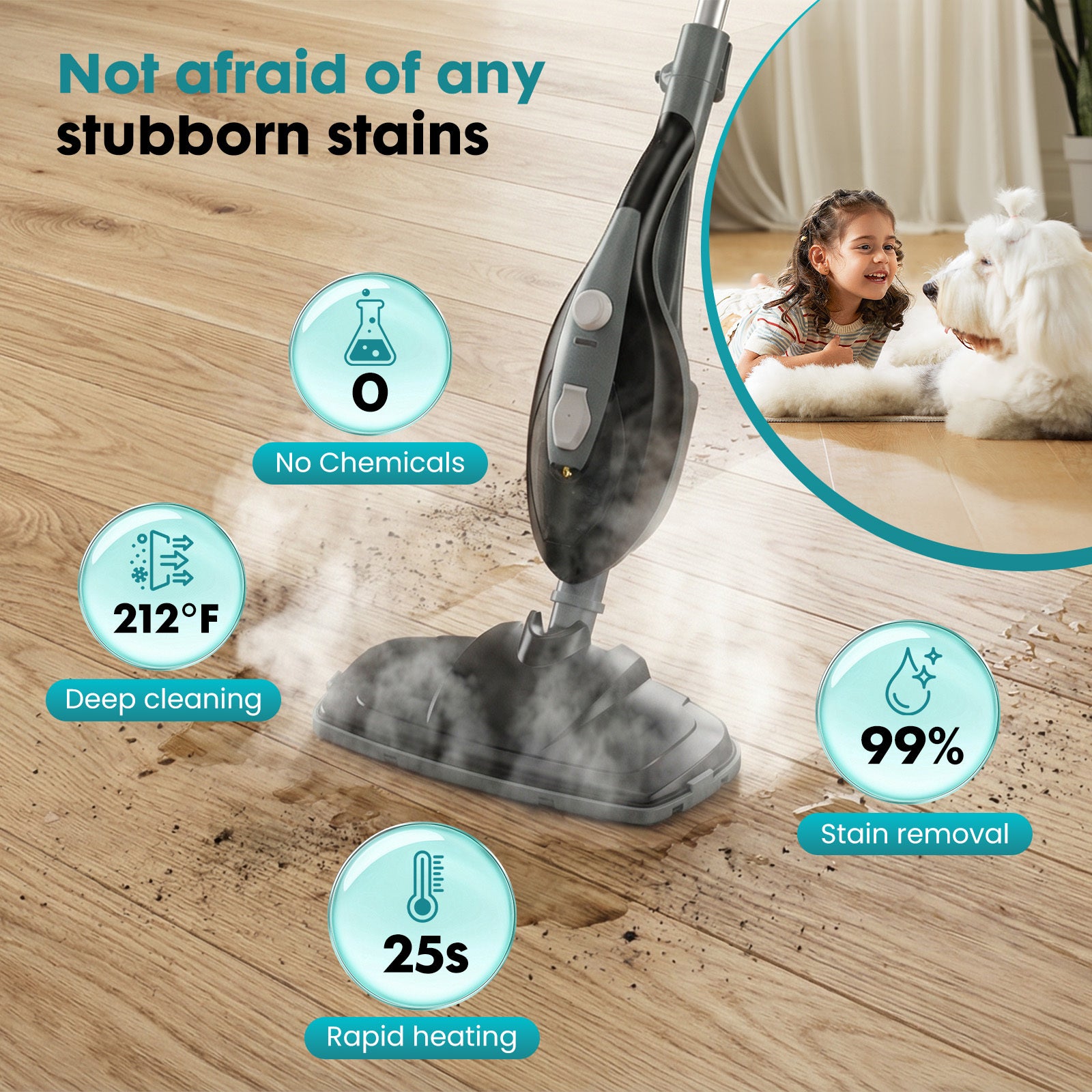 10-in-1 Multifunctional Steam Mop, 1550W Detachable Handheld Steam Cleaner for Floor Cleaning, 16FT Cord, 2 Washable Pads, Multi-Purpose Floor Steamer for Hardwood, Carpet, Tile, Grout, Windows