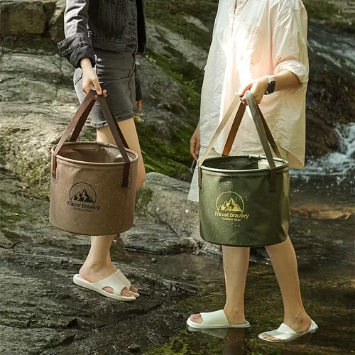 1 Outdoor Foldable 10 Liter Bucket, Portable Travel Camping Fishing Handheld Bucket, Household Travel Multifunctional Storage Bucket