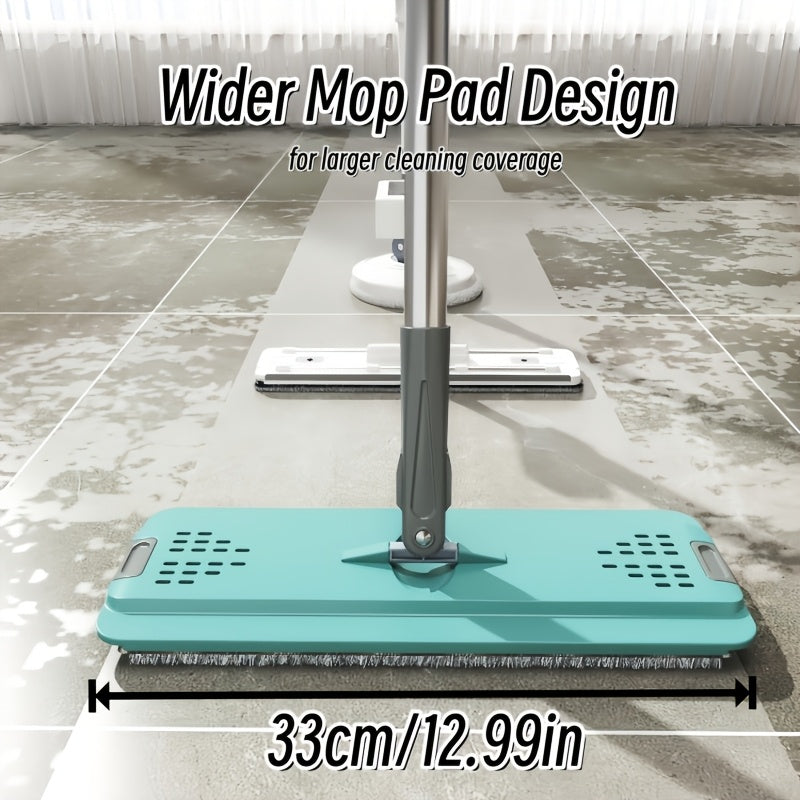 Extended Handle Hands-Free Flat Mop And Bucket Set, 4 Microfiber Pads Included, Large-Capacity Mop System, Dry & Wet Dual-Use Dust Mop for Hardwood, Tile, Marble & Wall Cleaning