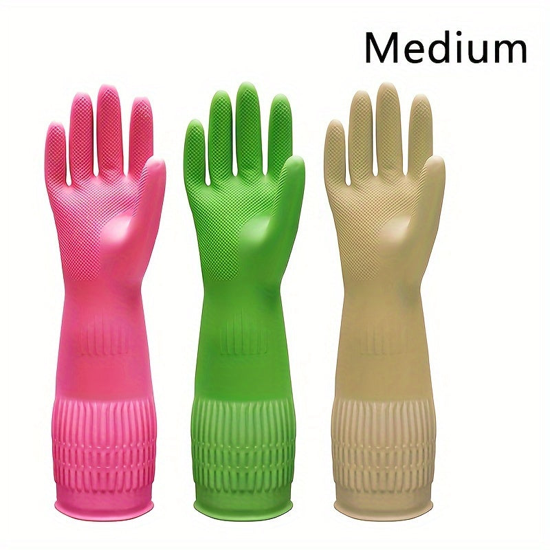 3 Pair Premium Gloves 3 Pair Ultra-Protective Premium Cleaning Gloves | Waterproof, Slip-Resistant, Heavy-Duty for Kitchen, Dishwashing, Laundry | Durable, Quick-Drying, Multi-Purpose Home Assistant