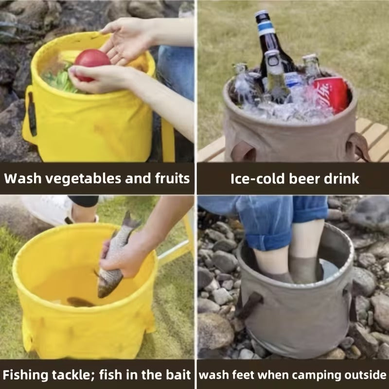 1 Outdoor Foldable 10 Liter Bucket, Portable Travel Camping Fishing Handheld Bucket, Household Travel Multifunctional Storage Bucket