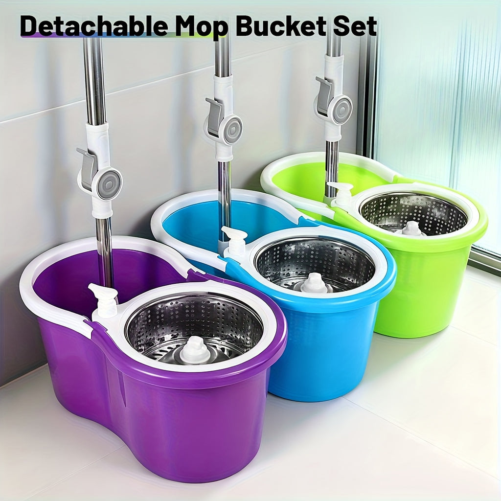 Mop Bucket Set Spin Mop And Bucket With Wringing System | 360° Spin Mop System With 3 Ultra-Fine Fiber Mop Replacement Heads, Suitable For Hardwood Tile Marble Floors, Plastic, Ideal For Living Room, Bedroom, Bathroom, Toilet
