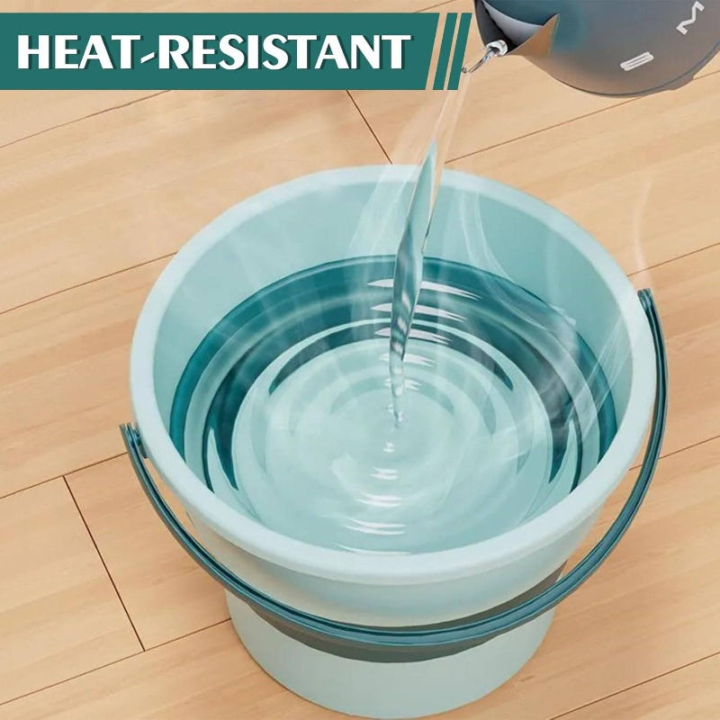 2pcs Collapsible Buckets with Sturdy Collapsible Design - Heavy-Duty Foldable 1.3 Gal (5L) & 4.5 Gal (17L) Capacity, Space-Saving Green Buckets for Household, Car Wash, Camping, Beach, Fishing, Mop Bucket with Sturdy Handle & Spill-Resistant Lid