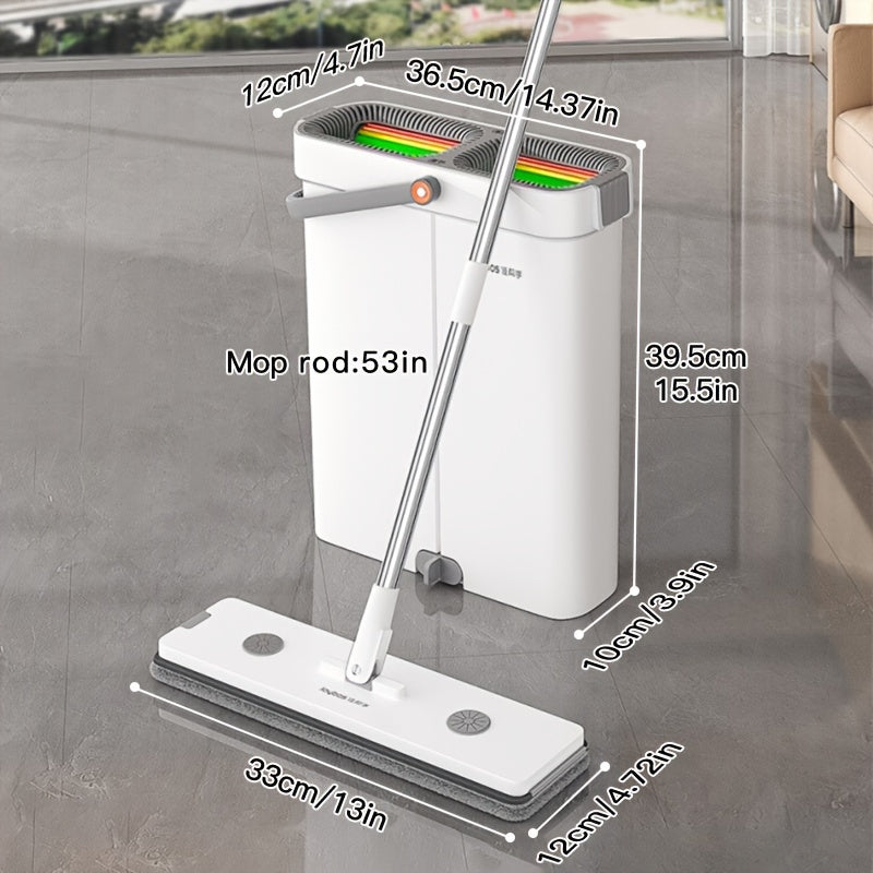 12.99\u002F15.74in Flat Mop And Bucket Set, Floor Cleaning System, Wet Dry For Wall Cleaner, Hardwood Floor Mop With Microfiber Cloths, Bedroom\u002F Bathrooms\u002Fliving Room Cleaning Supplies