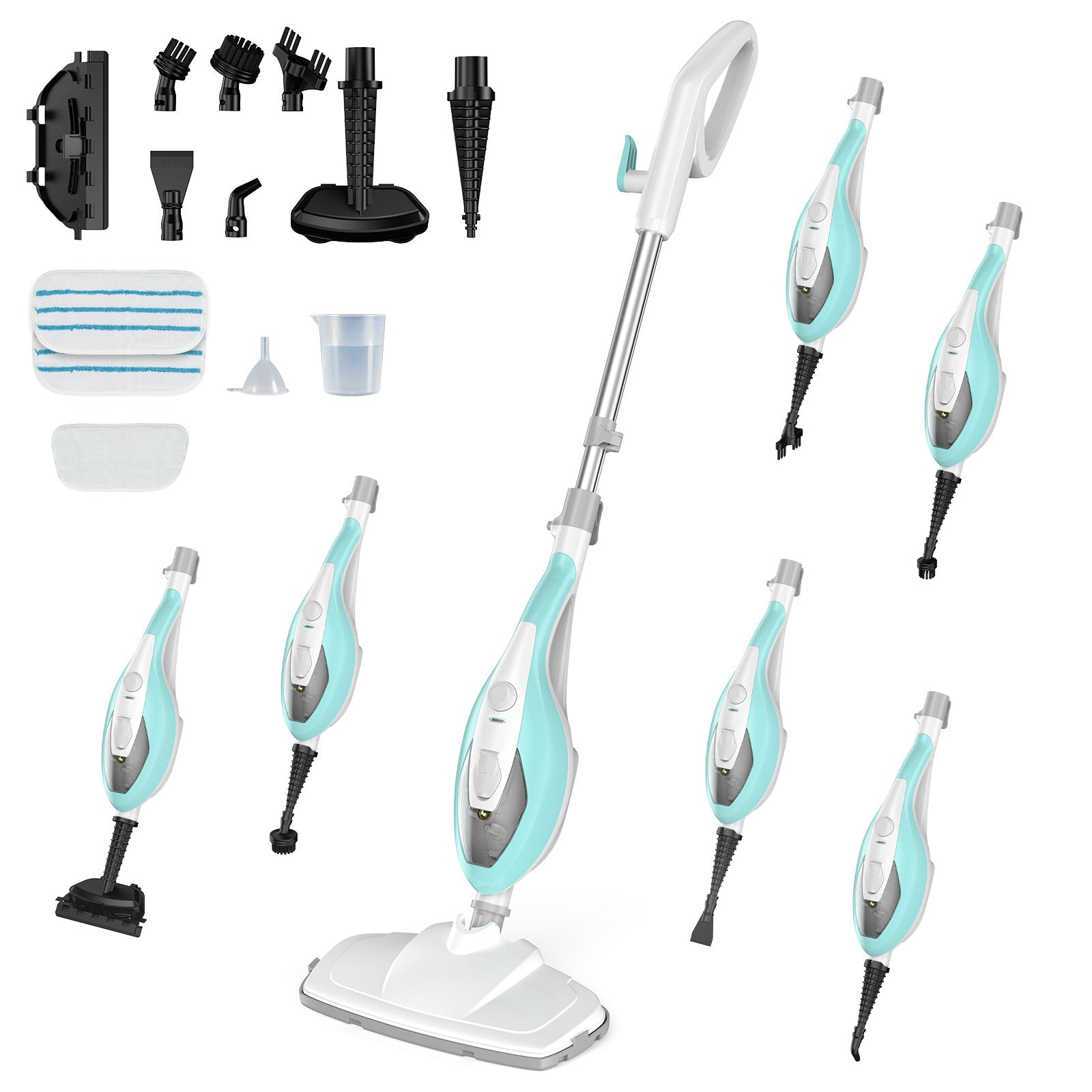 10-in-1 Multifunctional Steam Mop, 1550W Detachable Handheld Steam Cleaner for Floor Cleaning, 16FT Cord, 2 Washable Pads, Multi-Purpose Floor Steamer for Hardwood, Carpet, Tile, Grout, Windows