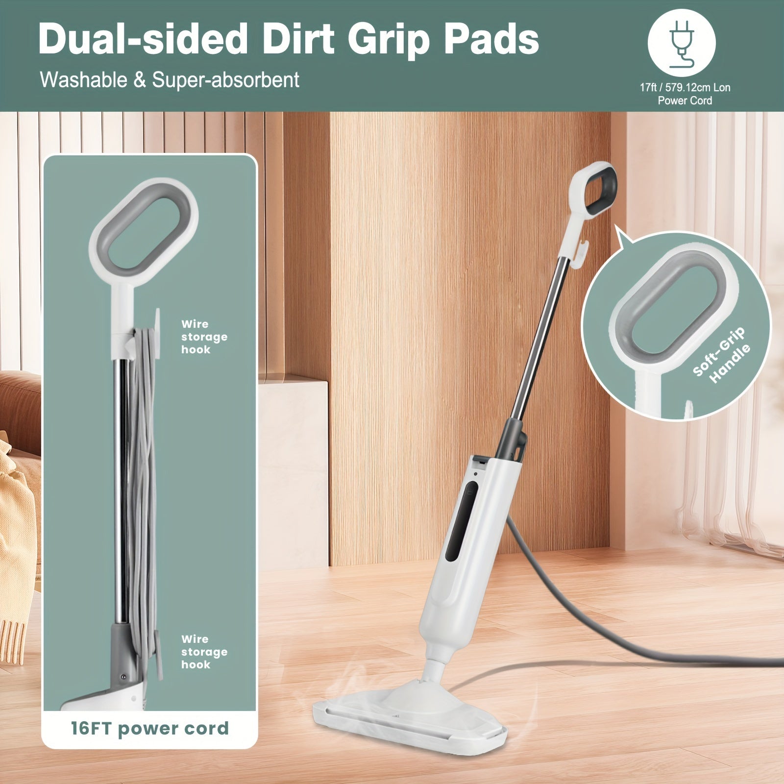 7-in-1 Steam Mop | Hardwood Floor Steamer, Powerful Cleaner for Carpet, Laminate, and Tiles, 3 Adjustable Steam Settings, 30s Fast Heat-up, Includes Carpet Glider & 2 Washable Microfiber Pads, Detachable Handheld Steamer for Walls, Metal, 120