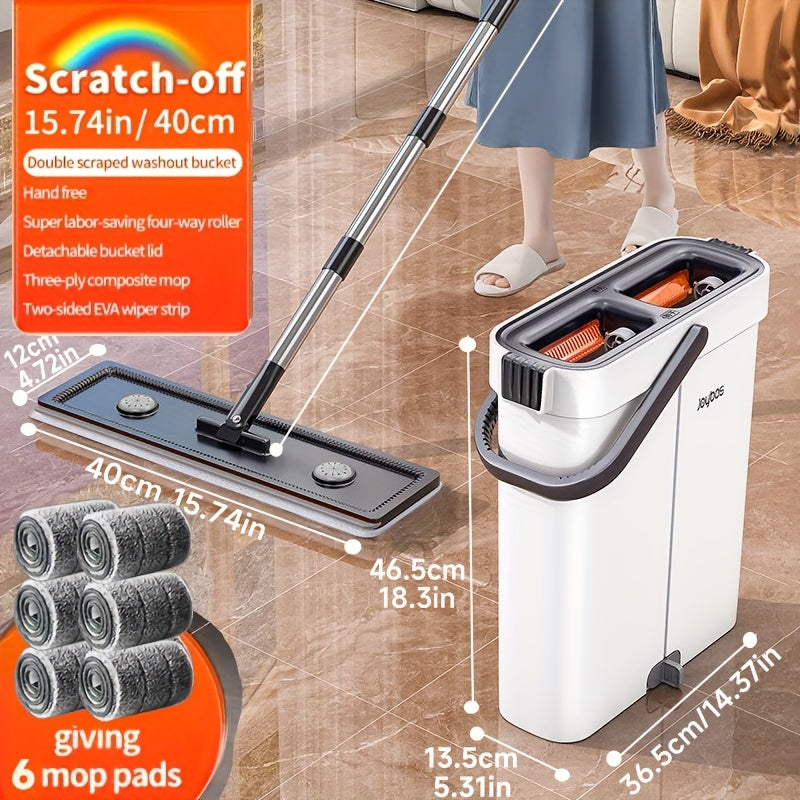 Hand-Free Mop And Wash Bucket Set with 2 Washable Reusable Microfiber Cloths, Machine Washable Matching Cloths, Wet And Dry Floor Dust Mops, Floor Cleaning Systems, Bucket Sets, Cleaning Supplies, Cleaning Tools, Holiday Cleaning - 33cm\u002F40cm