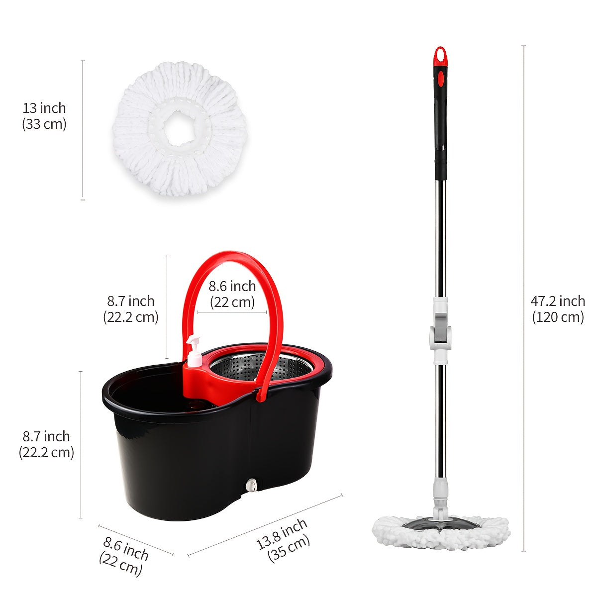 Mop Bucket Set Spin Mop And Bucket With Wringing System | 360° Spin Mop System With 3 Ultra-Fine Fiber Mop Replacement Heads, Suitable For Hardwood Tile Marble Floors, Plastic, Ideal For Living Room, Bedroom, Bathroom, Toilet