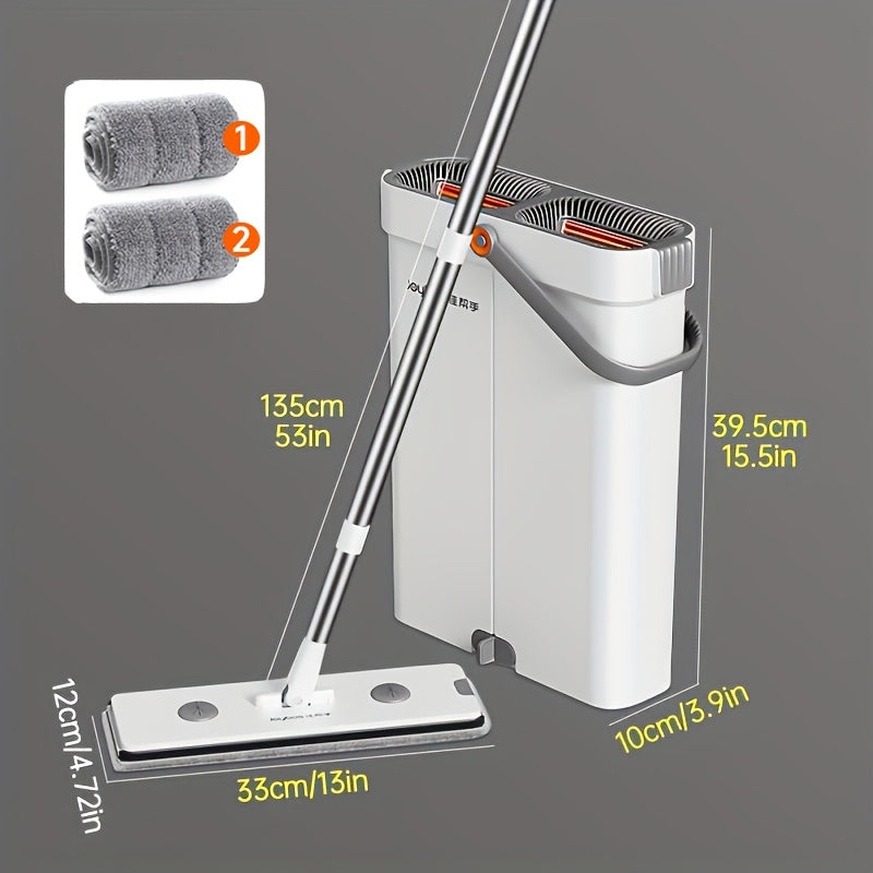 12.99\u002F15.74in Flat Mop And Bucket Set, Floor Cleaning System, Wet Dry For Wall Cleaner, Hardwood Floor Mop With Microfiber Cloths, Bedroom\u002F Bathrooms\u002Fliving Room Cleaning Supplies