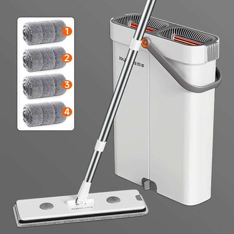 12.99\u002F15.74in Flat Mop And Bucket Set, Floor Cleaning System, Wet Dry For Wall Cleaner, Hardwood Floor Mop With Microfiber Cloths, Bedroom\u002F Bathrooms\u002Fliving Room Cleaning Supplies