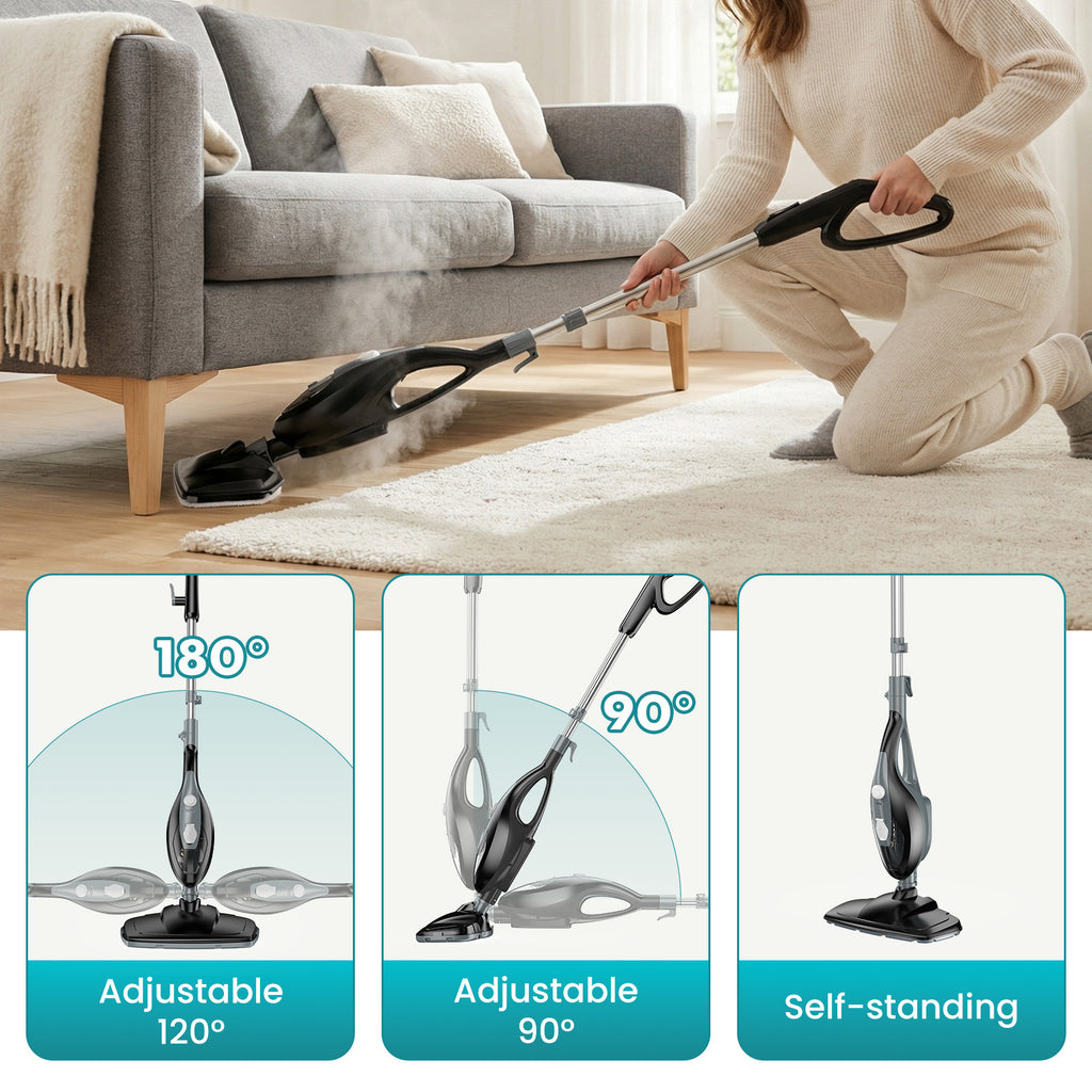 10-in-1 Multifunctional Steam Mop, 1550W Detachable Handheld Steam Cleaner for Floor Cleaning, 16FT Cord, 2 Washable Pads, Multi-Purpose Floor Steamer for Hardwood, Carpet, Tile, Grout, Windows