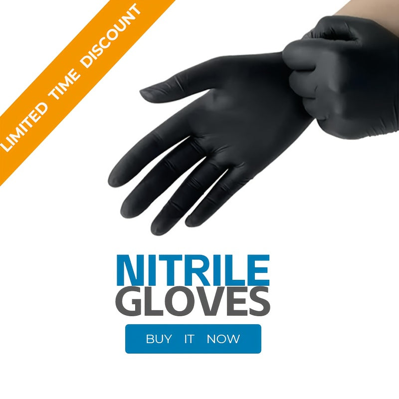 50 PCS Black Pure Nitrile Disposable Gloves, 5-Mil, Household Cleaning Gloves, Car Repair, Painting Operations, Kitchen Cleaning, Bathrooms, Durable, Stab Resistant, Piercing Textured Fingertips, Latex Free( S, M, L, XL) Local Warehouse, Fast Deliver