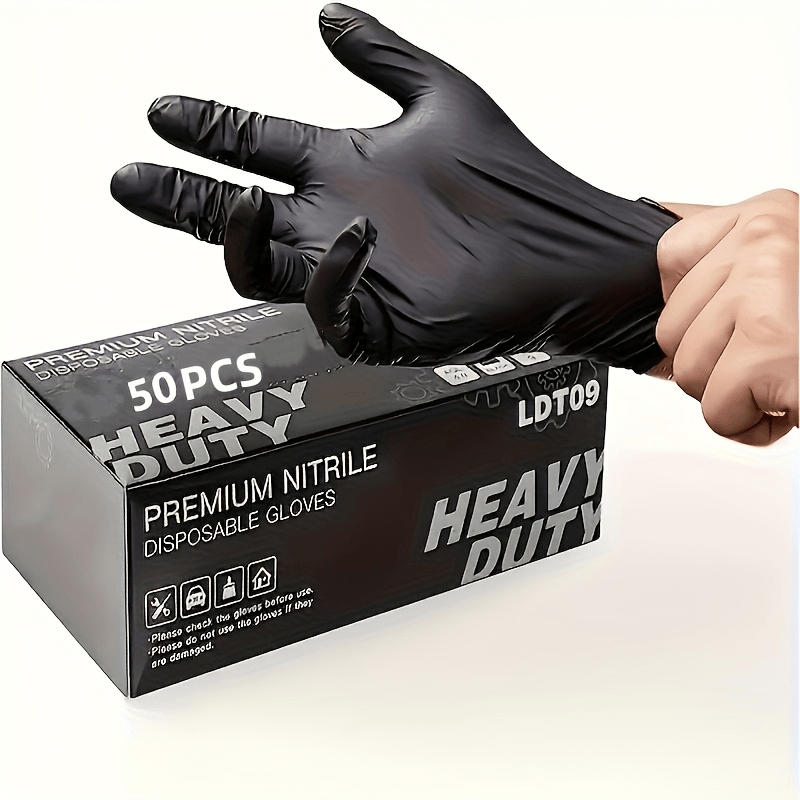 Durable Nitrile Gloves 50pcs Black Pure Nitrile Disposable Gloves | Durable, Latex Free, Thickened Design for Kitchen, Tattoo, Beauty Salon, Bathroom Cleaning - Large Medium Small