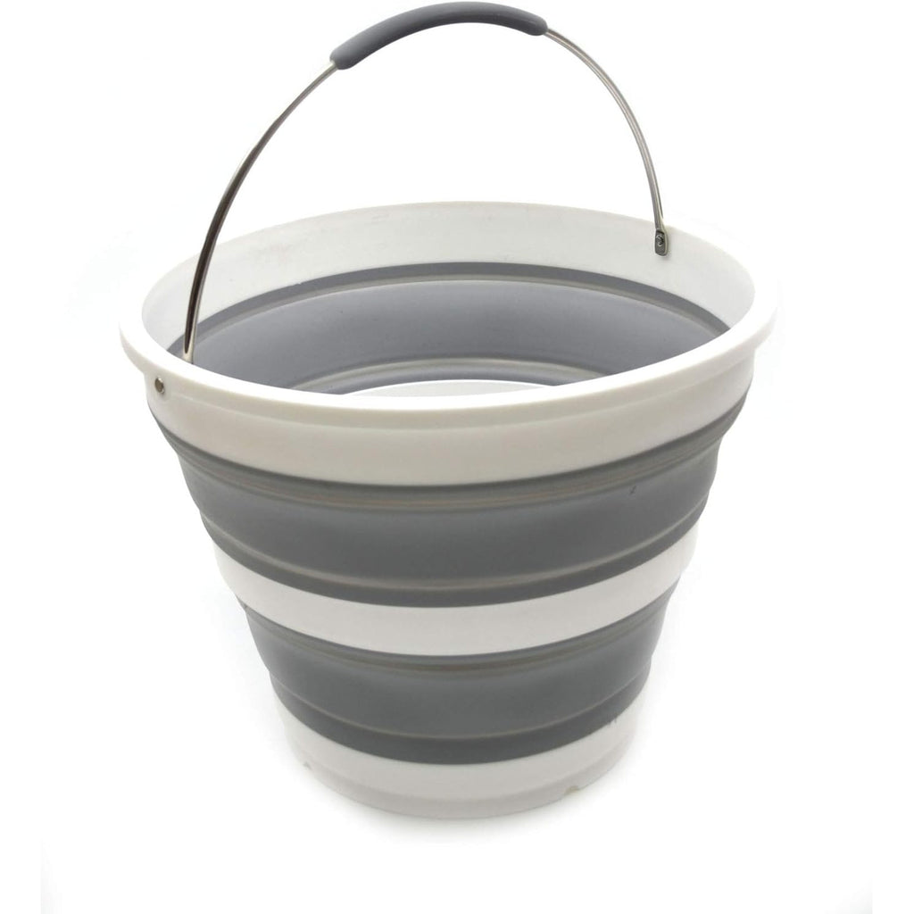 10L \u002F 2.64 Gallon Collapsible Plastic Bucket - Foldable Round Tub - Portable Fishing Water Pail - Car Cleaning - Space-Saving Outdoor Water Container, Size 12.2inch Diameter (1, Grey)
