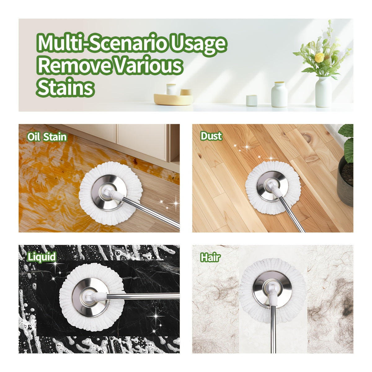 Mop Bucket Set Spin Mop And Bucket With Wringing System | 360° Spin Mop System With 3 Ultra-Fine Fiber Mop Replacement Heads, Suitable For Hardwood Tile Marble Floors, Plastic, Ideal For Living Room, Bedroom, Bathroom, Toilet