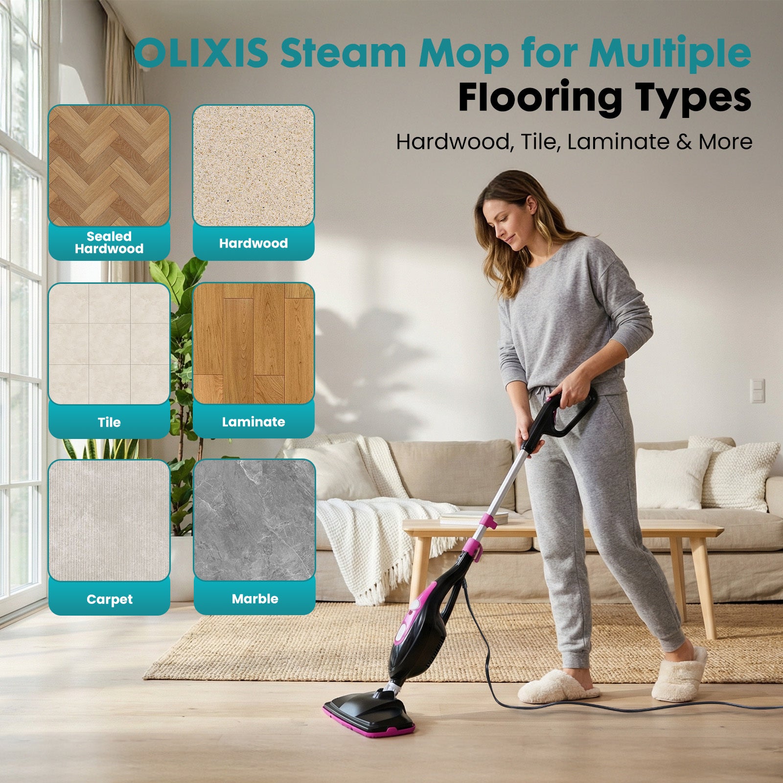 10-in-1 Multifunctional Steam Mop, 1550W Detachable Handheld Steam Cleaner for Floor Cleaning, 16FT Cord, 2 Washable Pads, Multi-Purpose Floor Steamer for Hardwood, Carpet, Tile, Grout, Windows
