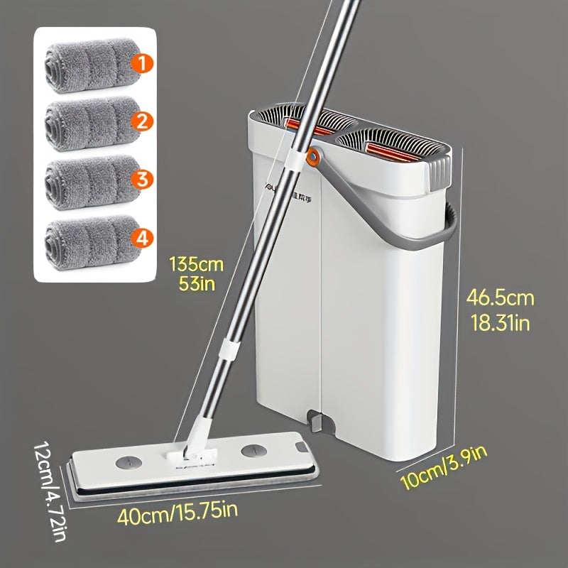 12.99\u002F15.74in Flat Mop And Bucket Set, Floor Cleaning System, Wet Dry For Wall Cleaner, Hardwood Floor Mop With Microfiber Cloths, Bedroom\u002F Bathrooms\u002Fliving Room Cleaning Supplies