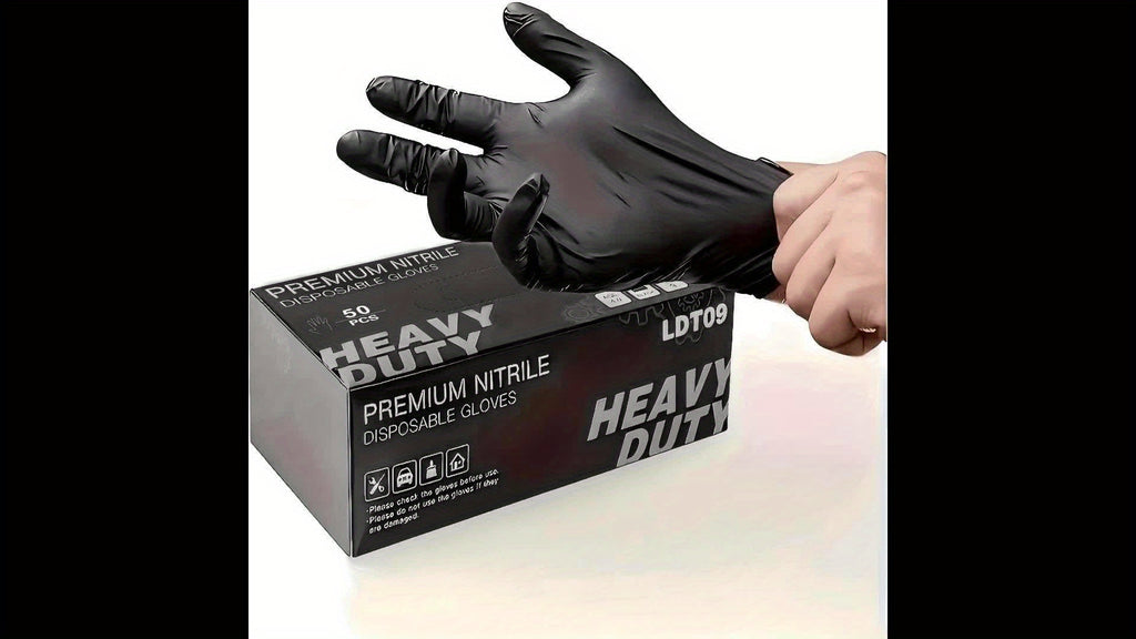 50 PCS Black Pure Nitrile Disposable Gloves, 5-Mil, Household Cleaning Gloves, Car Repair, Painting Operations, Kitchen Cleaning, Bathrooms, Durable, Stab Resistant, Piercing Textured Fingertips, Latex Free( S, M, L, XL) Local Warehouse, Fast Deliver