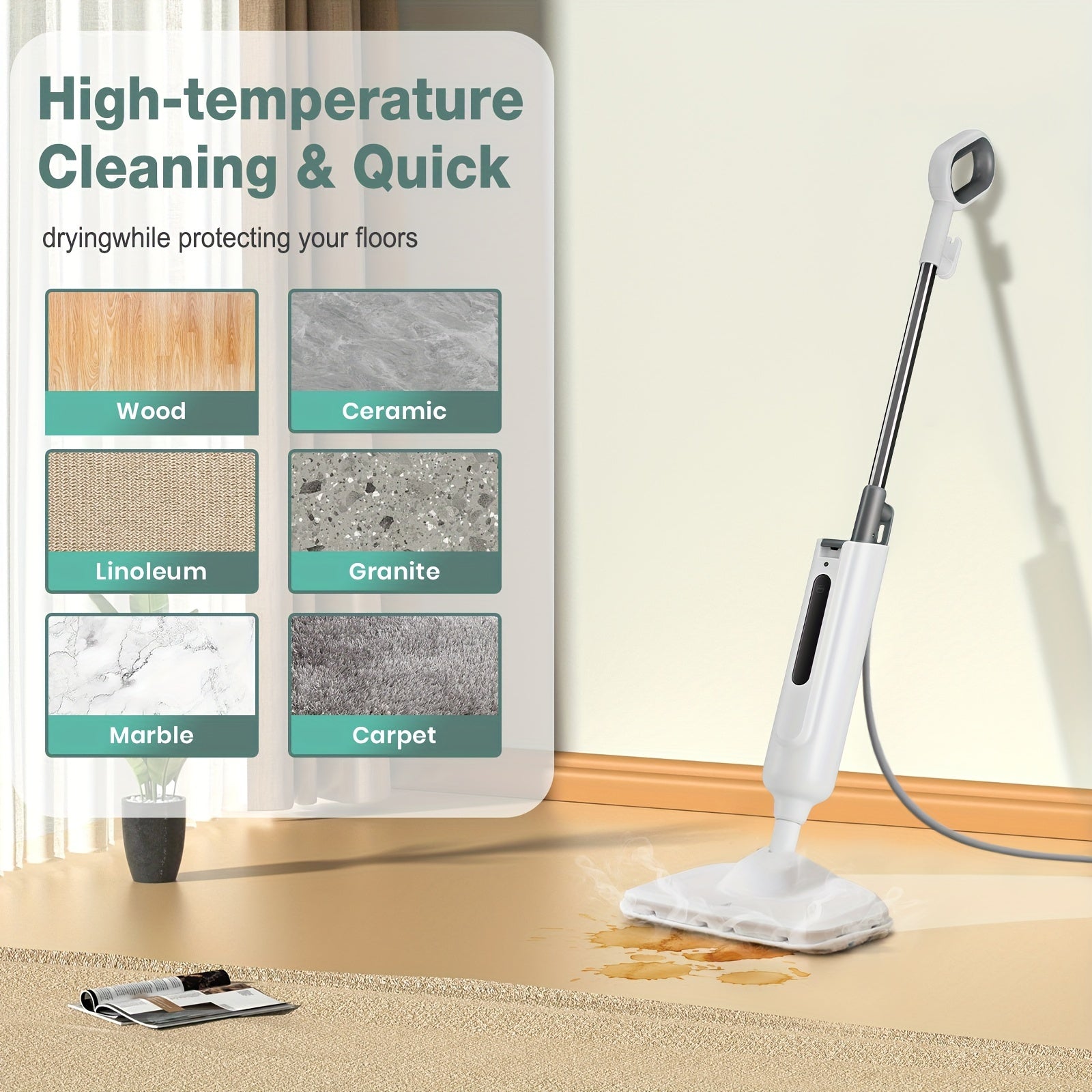 7-in-1 Steam Mop | Hardwood Floor Steamer, Powerful Cleaner for Carpet, Laminate, and Tiles, 3 Adjustable Steam Settings, 30s Fast Heat-up, Includes Carpet Glider & 2 Washable Microfiber Pads, Detachable Handheld Steamer for Walls, Metal, 120