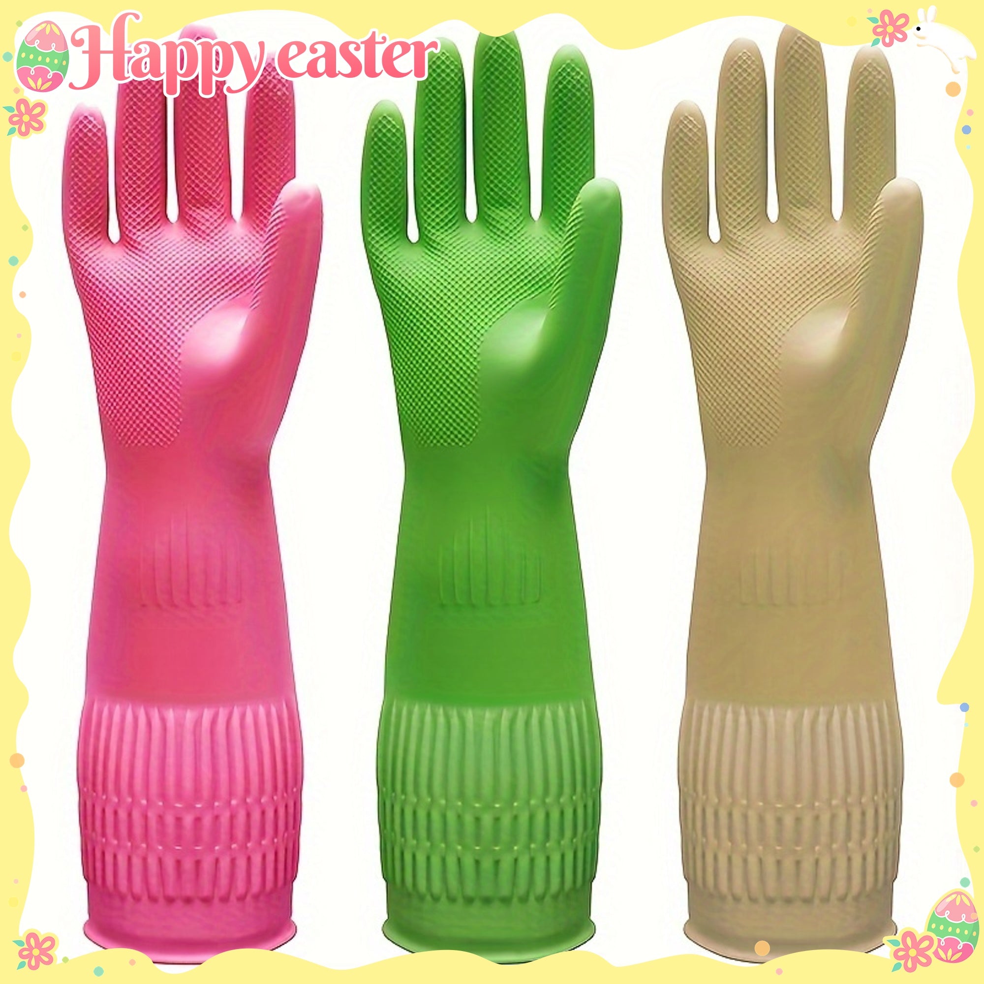 3 Pair Premium Gloves 3 Pair Ultra-Protective Premium Cleaning Gloves | Waterproof, Slip-Resistant, Heavy-Duty for Kitchen, Dishwashing, Laundry | Durable, Quick-Drying, Multi-Purpose Home Assistant