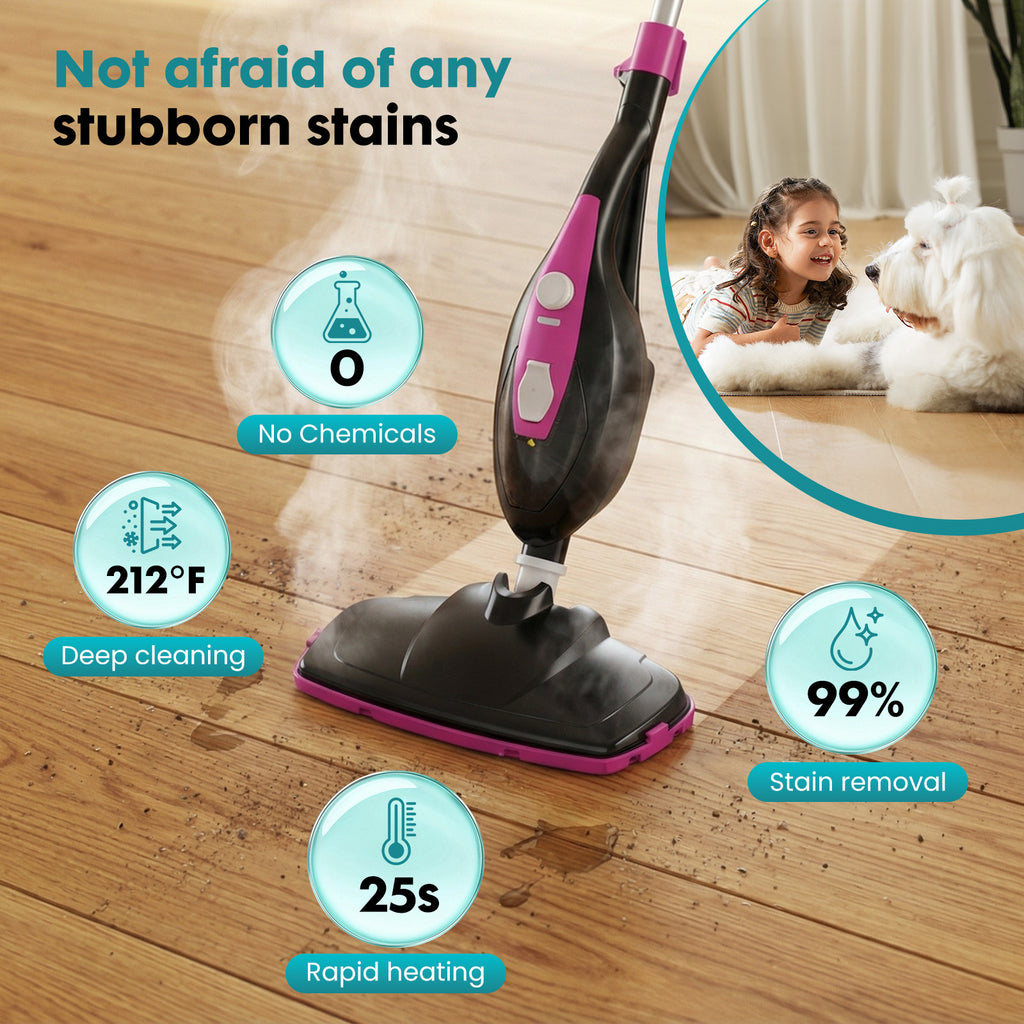 10-in-1 Multifunctional Steam Mop, 1550W Detachable Handheld Steam Cleaner for Floor Cleaning, 16FT Cord, 2 Washable Pads, Multi-Purpose Floor Steamer for Hardwood, Carpet, Tile, Grout, Windows