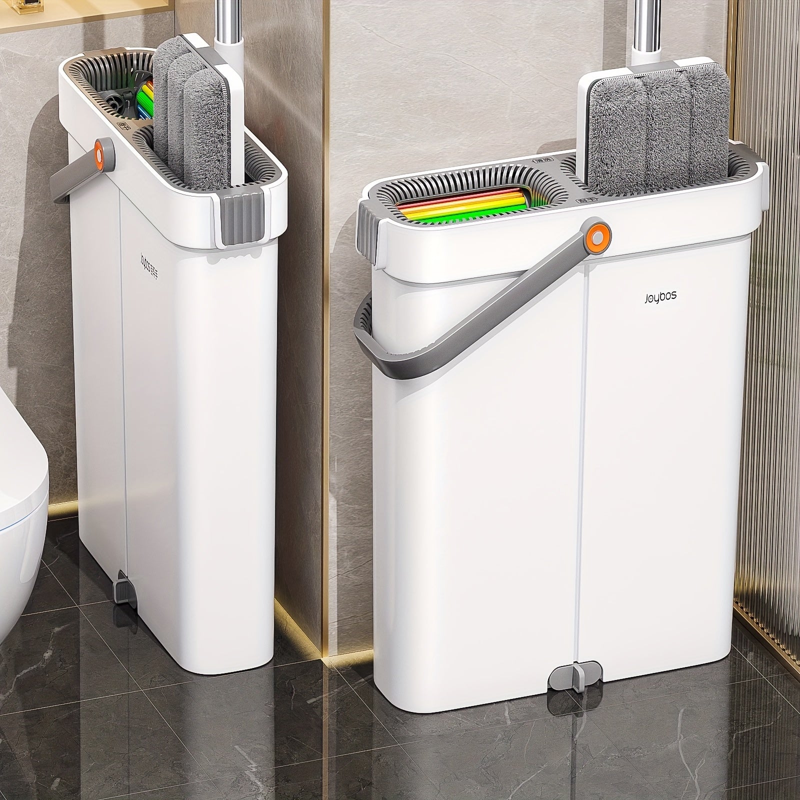 12.99\u002F15.74in Flat Mop And Bucket Set, Floor Cleaning System, Wet Dry For Wall Cleaner, Hardwood Floor Mop With Microfiber Cloths, Bedroom\u002F Bathrooms\u002Fliving Room Cleaning Supplies