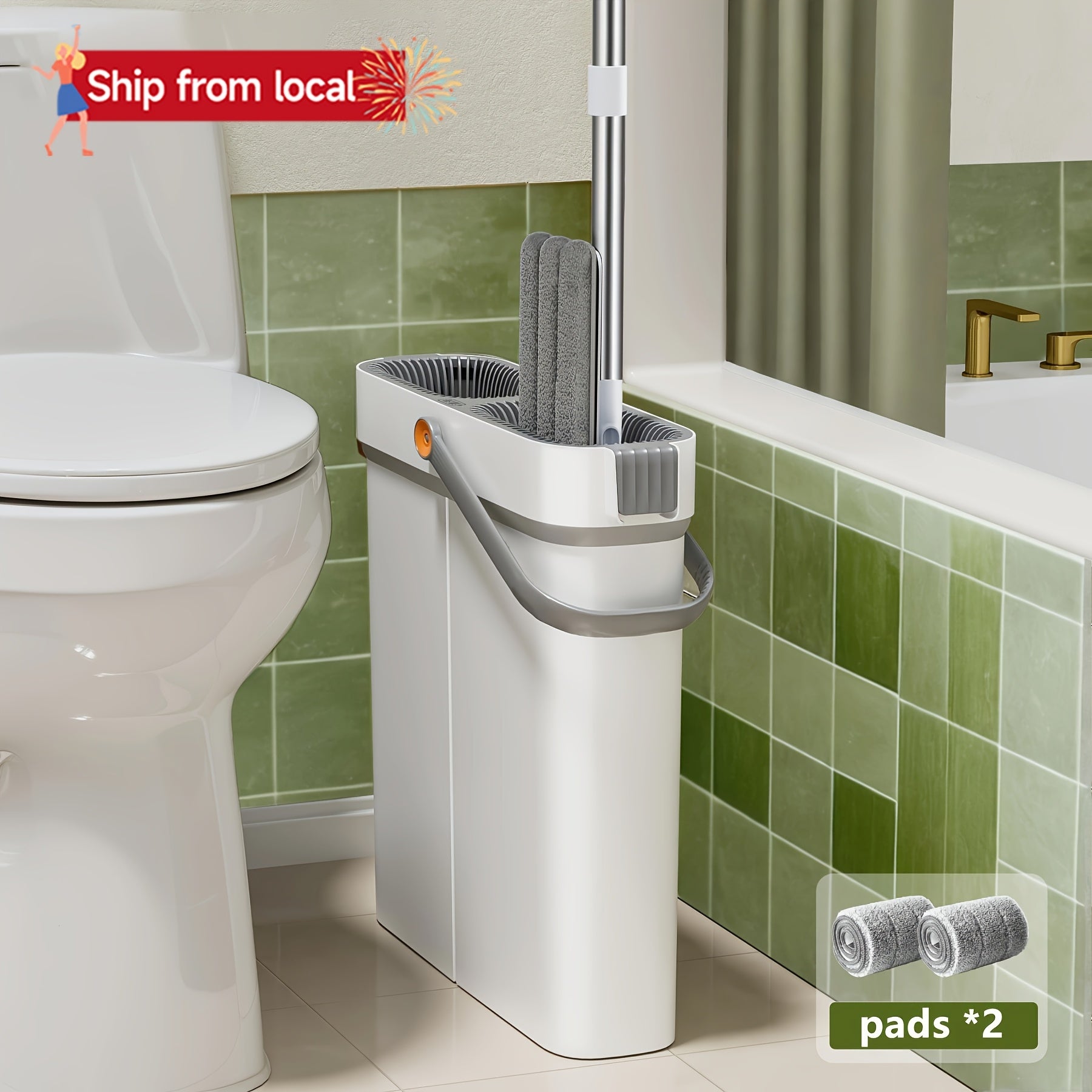 Hand-Free Mop And Wash Bucket Set with 2 Washable Reusable Microfiber Cloths, Machine Washable Matching Cloths, Wet And Dry Floor Dust Mops, Floor Cleaning Systems, Bucket Sets, Cleaning Supplies, Cleaning Tools, Holiday Cleaning - 33cm\u002F40cm